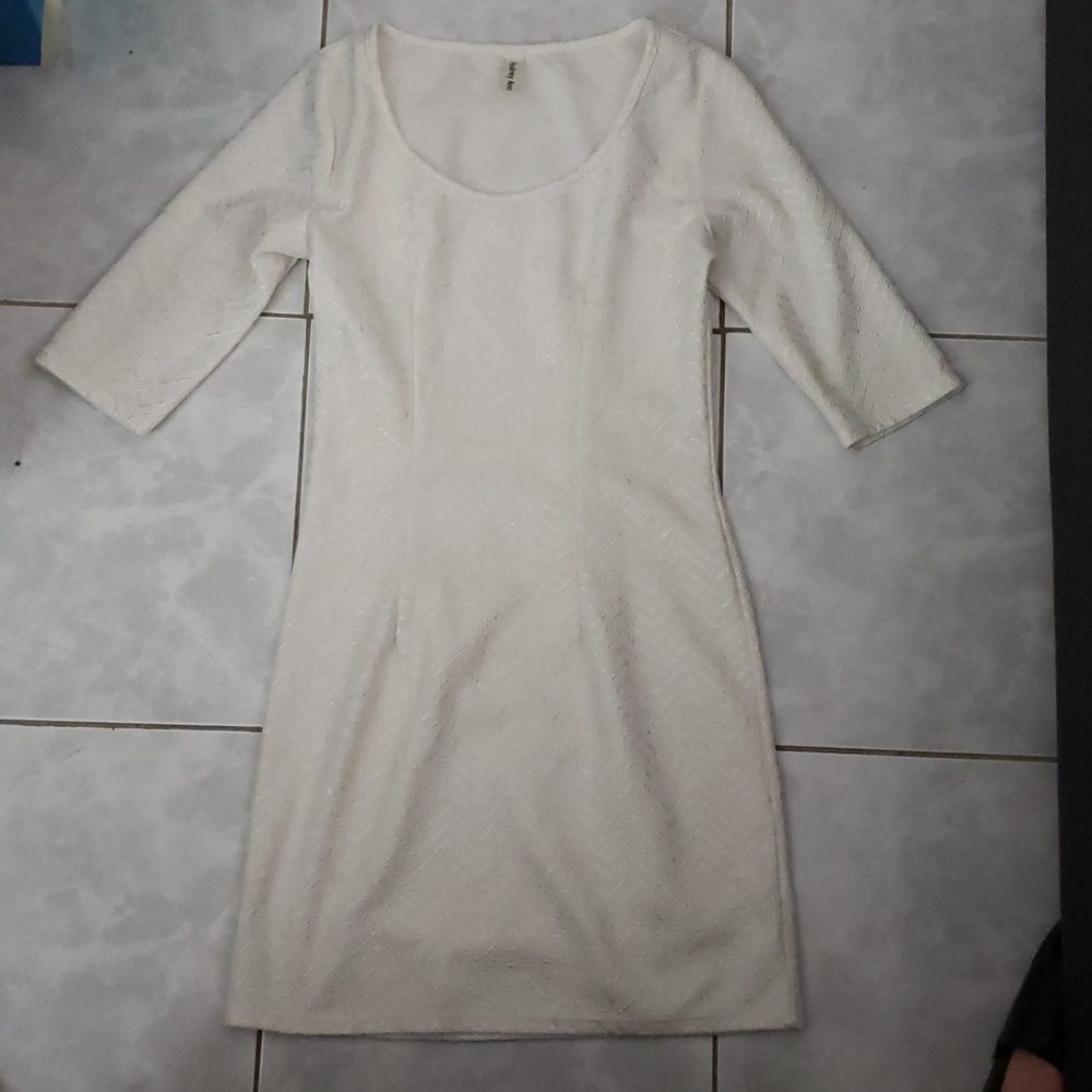 Audrey Ann Shimmer White Dress, Size S